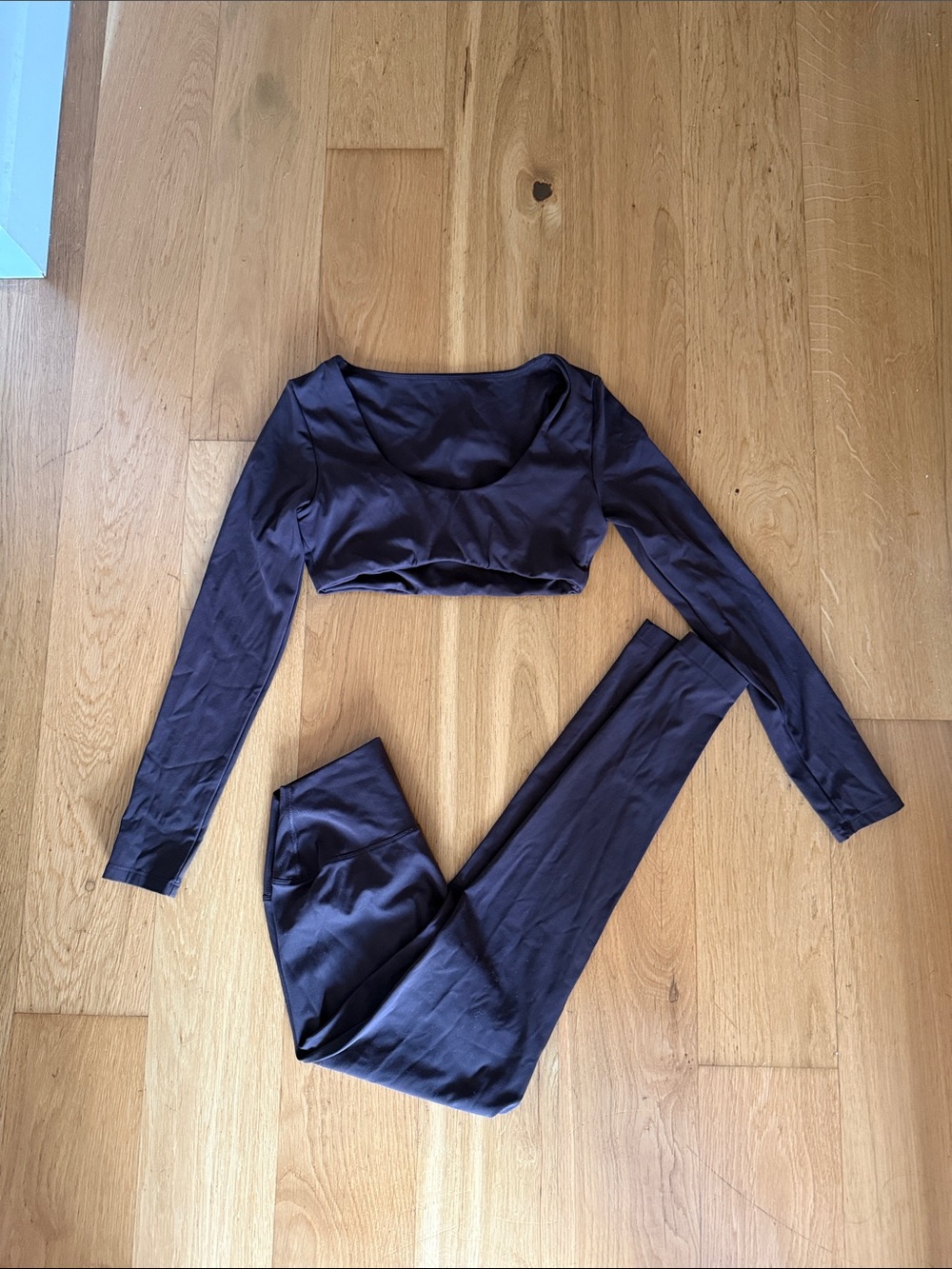 Women's Long Sleeve Crop Top & High-Waist Leggings Set - Dark Navy